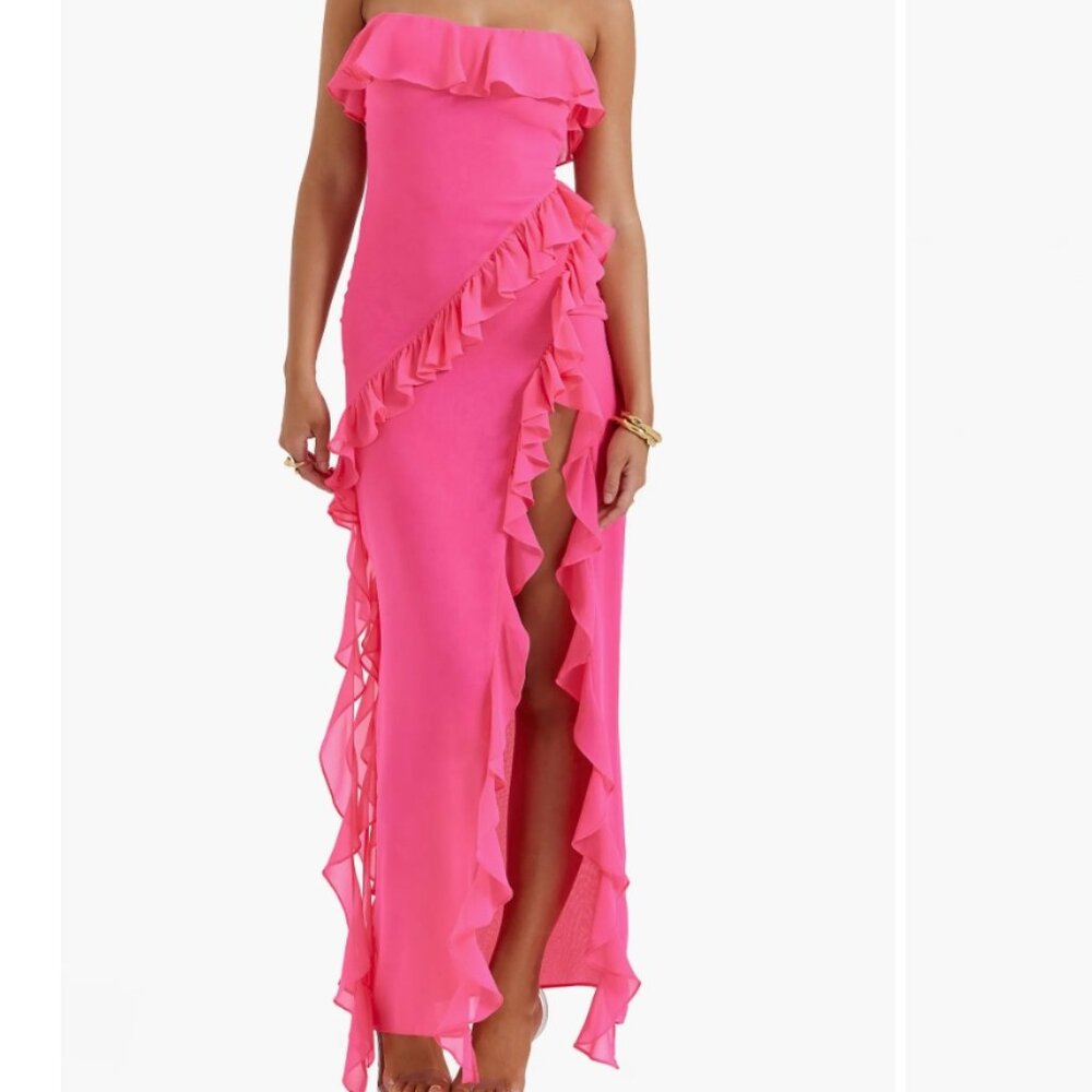 NWT Gorgeous XS Sarina Ruffle Strapless Women’s Maxi Dress - Hot Pink 💗